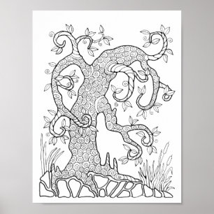Fantasy Forest Tree Spiral Coloring Page Art Poster