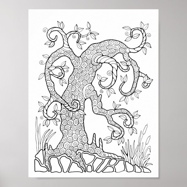 Fantasy Forest Tree Spiral Colouring Page Art Poster (Front)