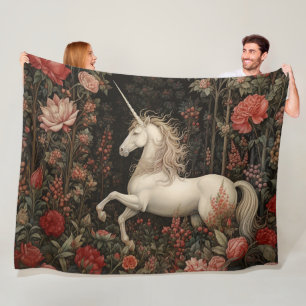 Fantasy Forest Unicorn William Morris Inspired Fleece Blanket
