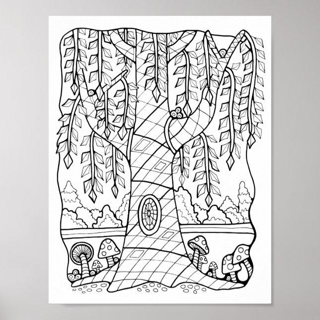 Fantasy Forest Willow Tree Colouring Page Art Poster (Front)