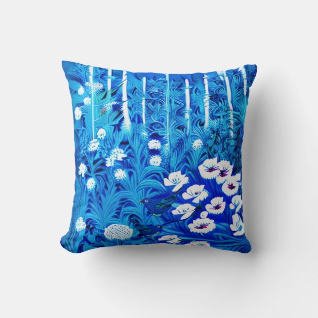 Fantasy Forest with Flowers and Birds Cushion (Front)