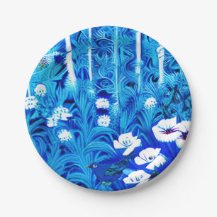 Fantasy Forest with Flowers and Birds Paper Plate