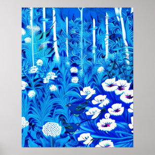 Fantasy Forest with Flowers and Birds Poster