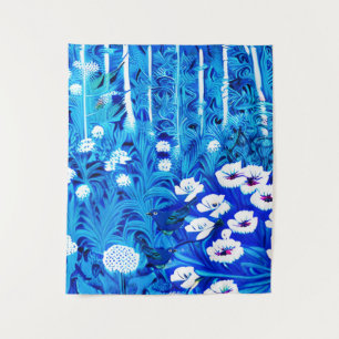 Fantasy Forest with Flowers and Birds Tapestry