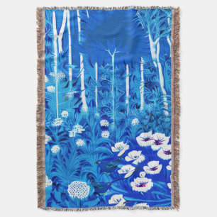 Fantasy Forest with Flowers and Birds Throw Blanket