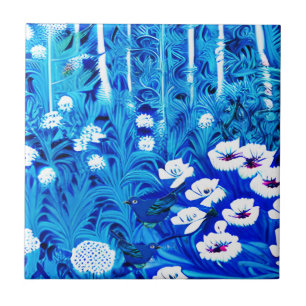 Fantasy Forest with Flowers and Birds Tile