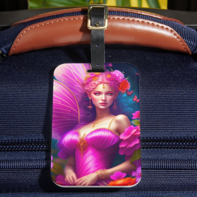 Fantasy Fuchsia Fairy Flower Butterflies Luggage Tag (Front Insitu 2)