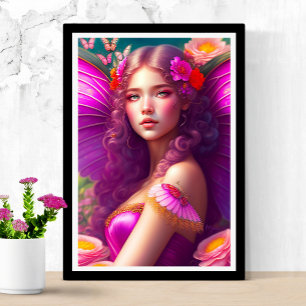 Fantasy Fuchsia Fairy Flowers & Butterflies Poster