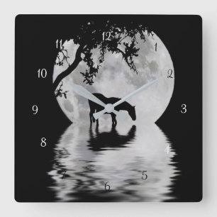 Fantasy Full Moon and Horse Country Square Wall Clock