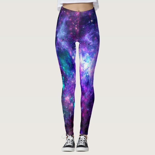 Fantasy Galaxy Cosmic Space Purple Teal Pink Leggings (Front)