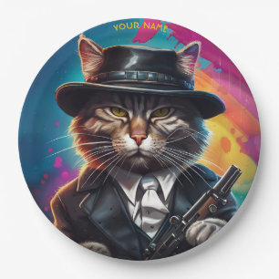 Fantasy Gangster Cat Gun Paper Plate
