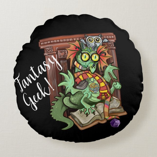 Fantasy Geek! Fan Dragon Round Cushion (Front)