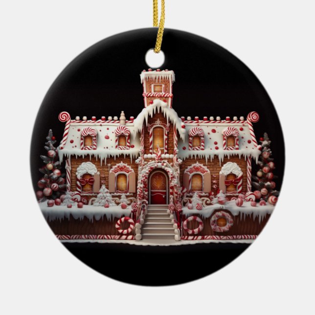 Fantasy Gingerbread House with Candies 2  Ceramic Tree Decoration (Front)