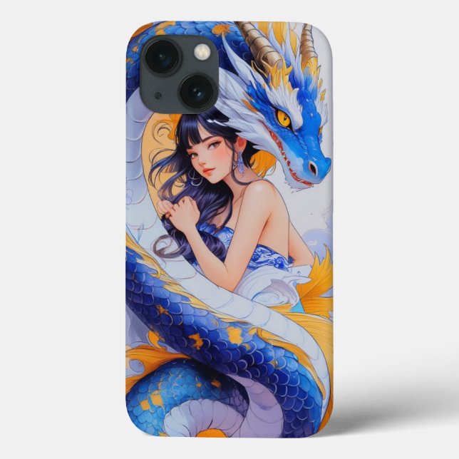 Fantasy Girl & Blue Dragon iPhone Case  (Back)