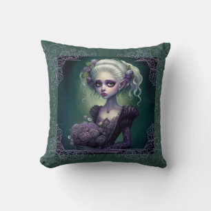 Fantasy Girl Cute in Green Goth Pillow