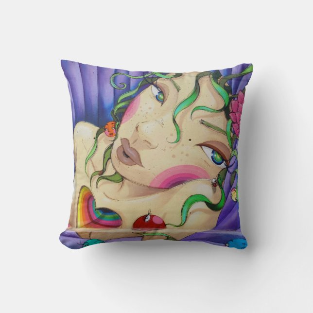 Fantasy Girl Sketched Street Art Purple Pillow (Front)