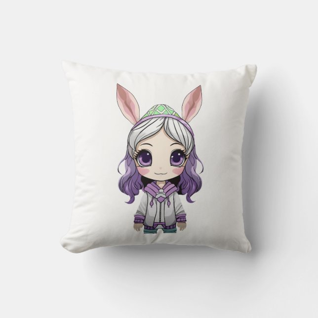 Fantasy Girl with Bunny Ears Throw Pillow (Front)