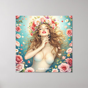 Fantasy Girls Hearts Flowers Canvas Print