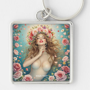 Fantasy Girls Hearts Flowers Key Ring