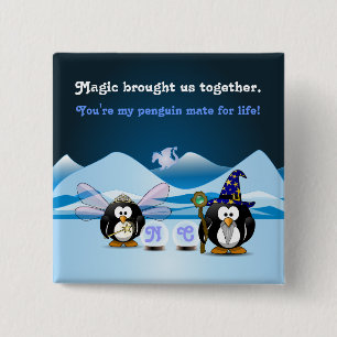Fantasy Glacier Penguins Wizard Fairy Crystal Ball 15 Cm Square Badge