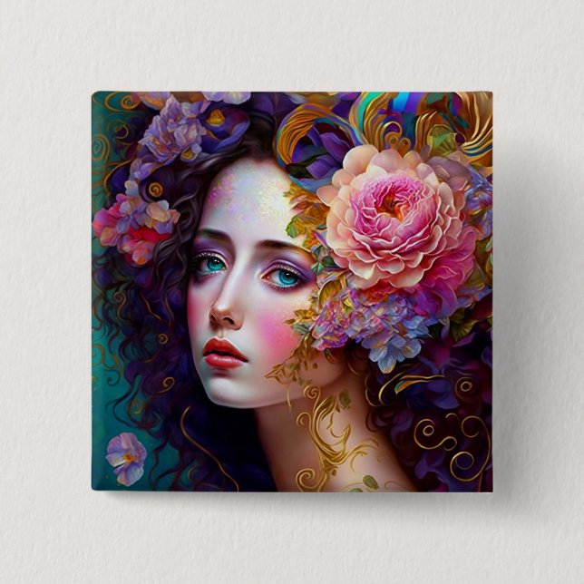 Fantasy Glam Woman Pop Art Button (Front)