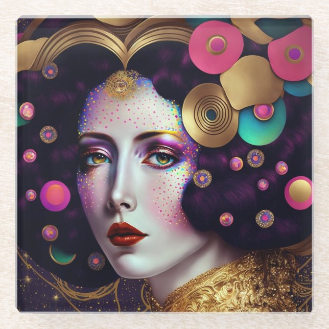 Fantasy Glam Woman Pop Art Glass Coaster (Front)