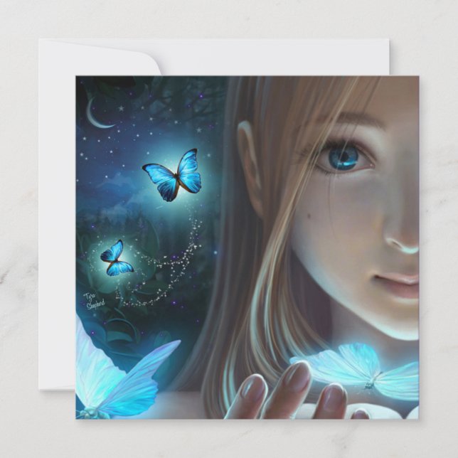 Fantasy Glow Butterfly Girl Child Art Blank Card (Front)