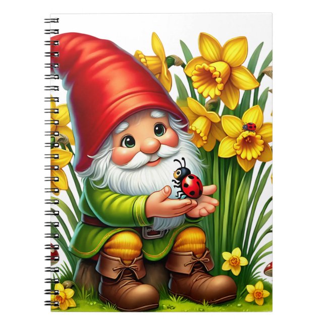 Fantasy Gnome Holding Ladybug Notebook (Front)