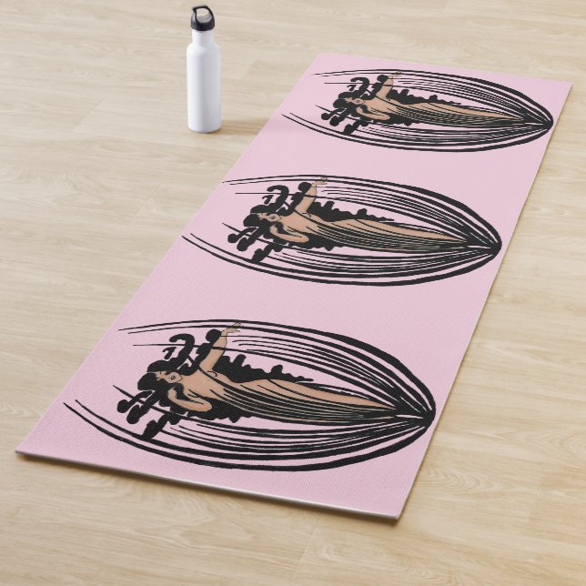 Fantasy Goddess Woman Black Flower Pod Pink Yoga Mat (In Situ)