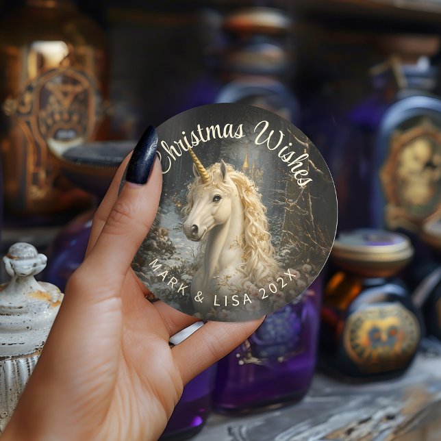Fantasy Golden Horn Unicorn Forest Enchanted Classic Round Sticker (Creator Uploaded)