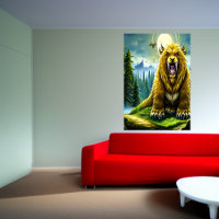 Fantasy golden sabertooth bear | AI Art Poster