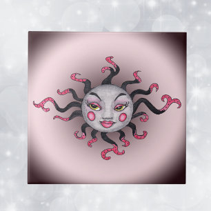 Fantasy Gothic Black Pink Sun Goddess Face Tile