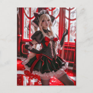 Fantasy Gothic Maid with Kawaii Style Postcard