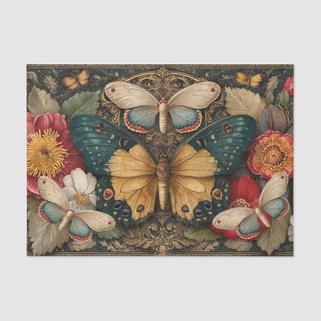 Fantasy Gothic Moth Garden Collage Decoupage Tissue Paper (Front)