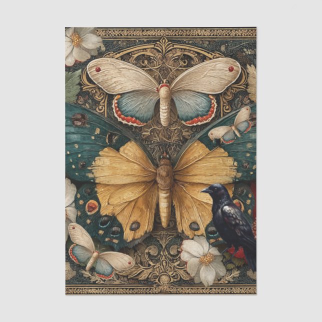 Fantasy Gothic Moth Garden Collage Decoupage Tissue Paper (Front)
