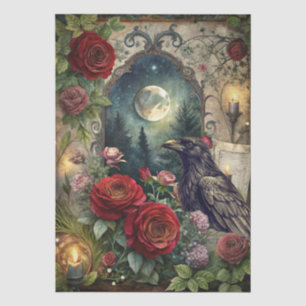Fantasy Gothic Raven & Red Roses Decoupage Tissue Paper
