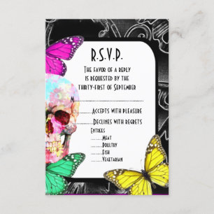Fantasy gothic skull black wedding R.S.V.P RSVP Card