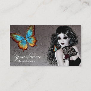 Fantasy Gothic White Butterfly Woman Business Card