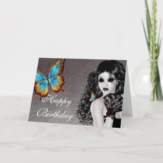 Fantasy Gothic Woman with Butterfly Birthday Card