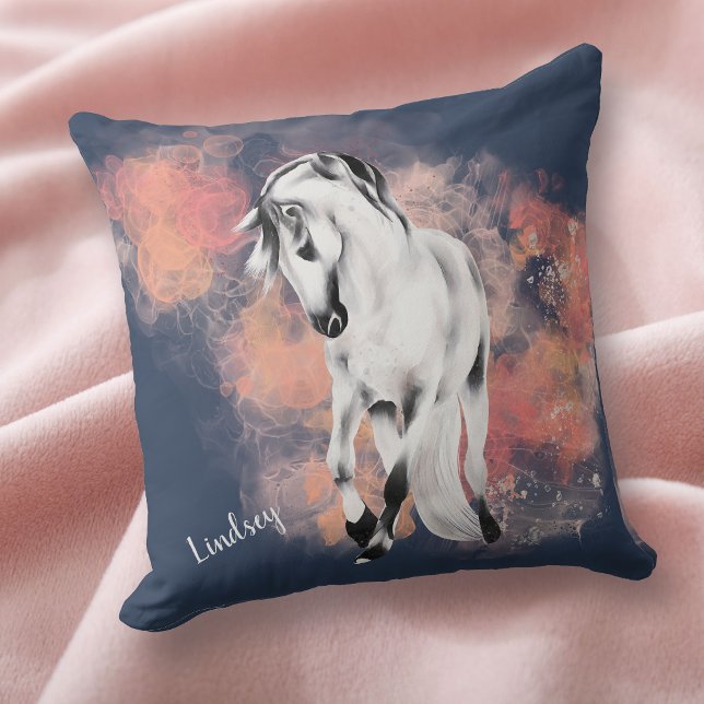 Fantasy Gray Horse Pink Clouds Blue Cushion (Creator Uploaded)