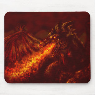 Fantasy Great Red Dragon Breathing Fire Mouse Mat