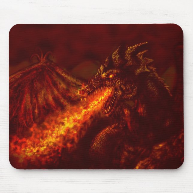 Fantasy Great Red Dragon Breathing Fire Mouse Mat (Front)