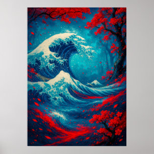 Fantasy Great Wave with Cherry Blossoms  Poster
