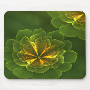 Fantasy Green Yellow Fractal Flowers Mouse Mat