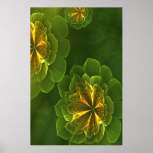 Fantasy Green Yellow Fractal Flowers Poster