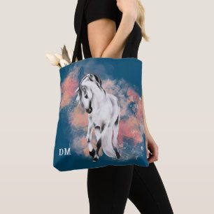 Fantasy Grey Horse Pink Clouds Monogram Tote Bag