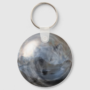 Fantasy Grey Wolf Crystal Ball Magic Animal Key Ring