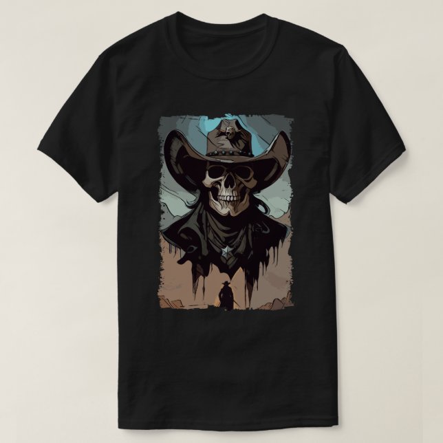 Fantasy Grunge Skull Wild West Cowboy Southern Art T-Shirt (Design Front)