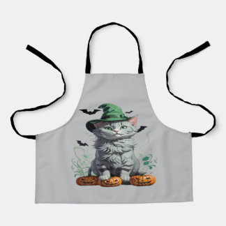 Fantasy Halloween Pumpkin Kitten Apron