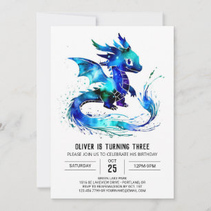 Fantasy Happy Dragon Digital Boy Birthday Invitation